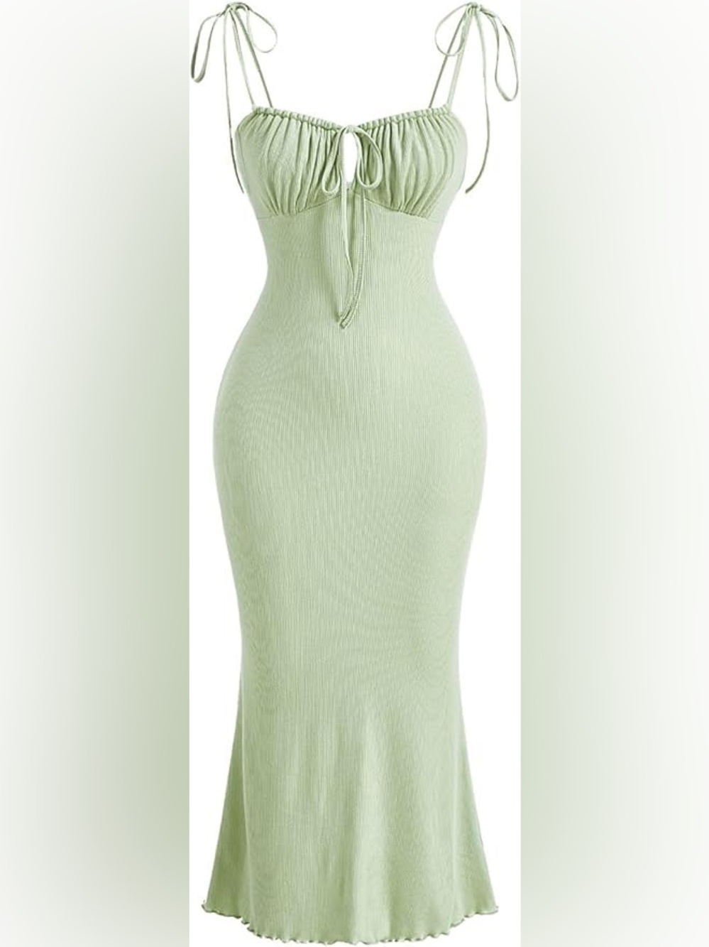 Light Green Tie-Shoulder Bodycon Maxi Dress